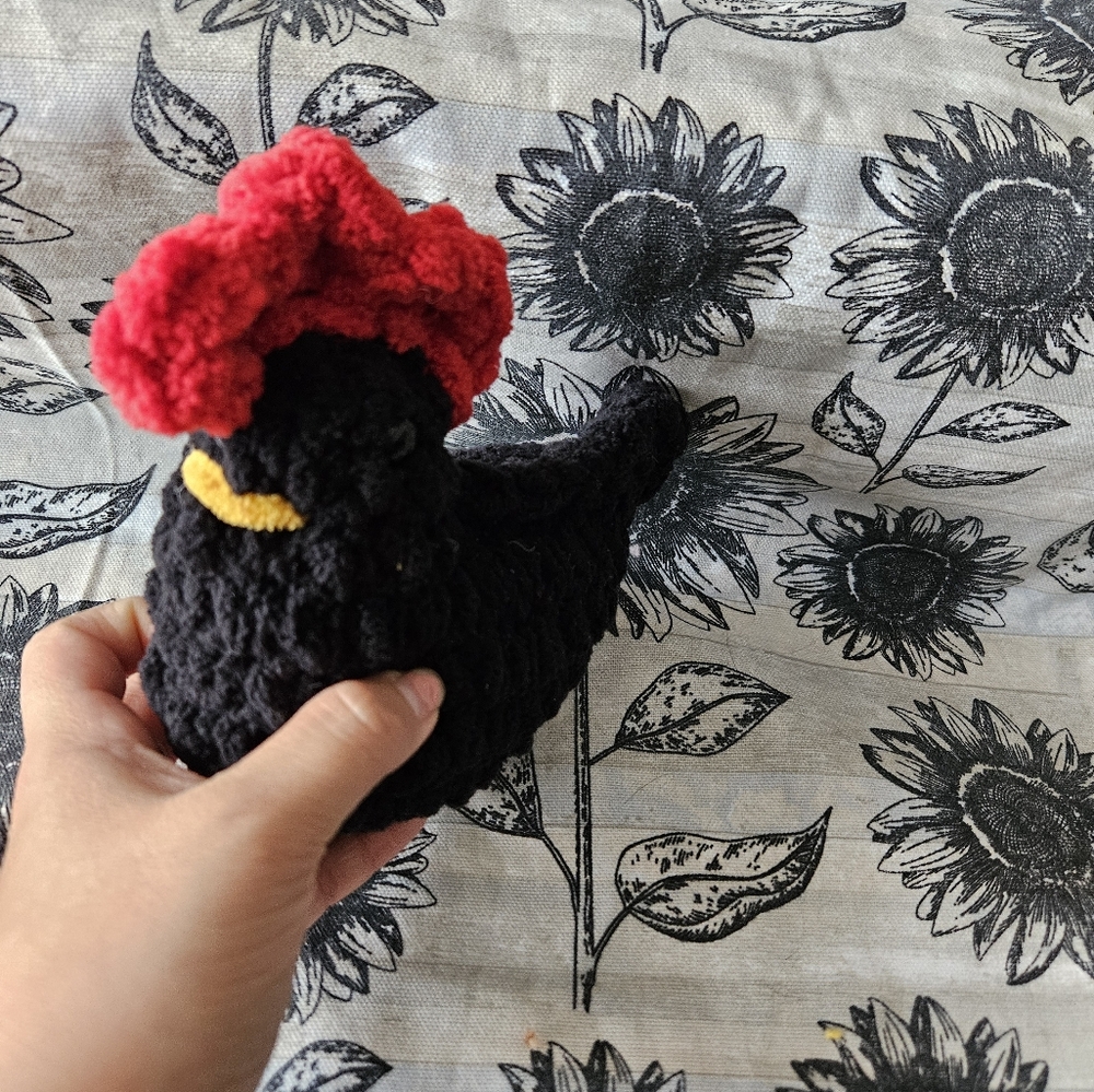 Crochet Black Rooster Chicken Amigurumi Plushie - Picture 9 of 9